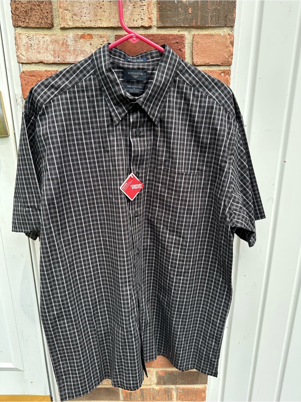 New Men’s Dockers L‎ Comfort Stretch
 Black/White Button Down Short Sleeve Shirt